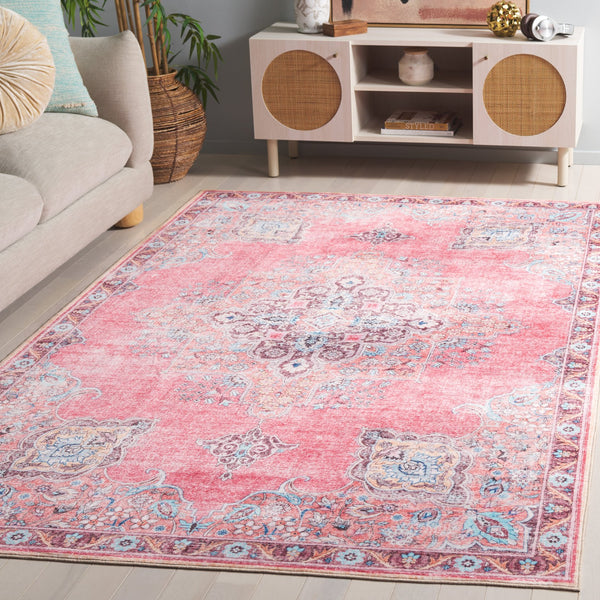 Safavieh Arizona Soft Pink Beige Round Area Rug – Low Profile 1/4" Pile, Machine Washable, Slip-Resistant 8'-0" x 8'-0" ARZ318U-8R