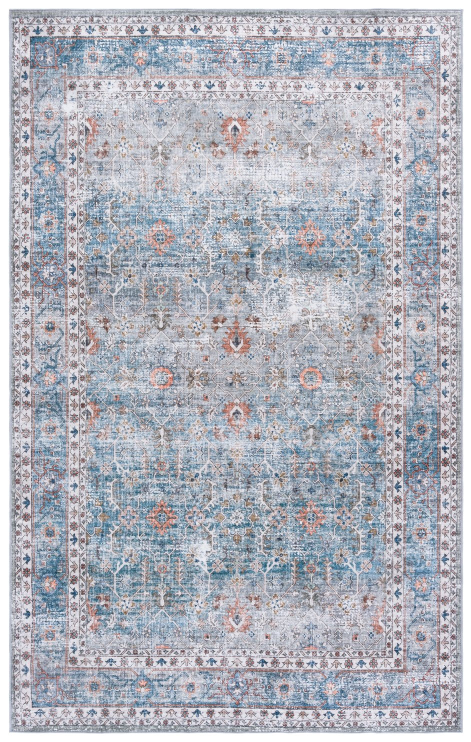 Safavieh Arizona Stylish Area Rug Runner - Teal And Beige For Hallways, Washable, Slip-resistant Design Teal ,Beige Polyester Arz322a-5