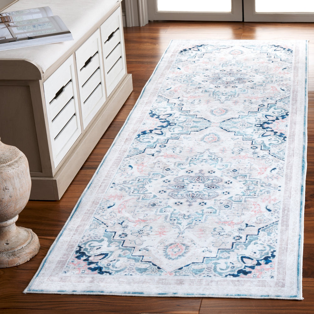 Safavieh Arizona Ivory And Aqua Minimalist Square Rug — Low-Profile, Machine-Washable Power-Loomed Accent Piece 4'-0" x 4'-0" ARZ324A-4SQ