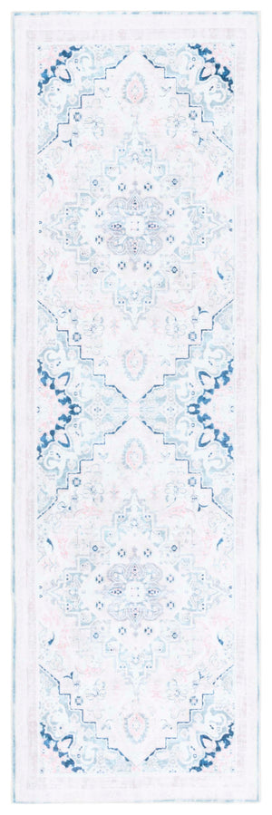 Safavieh Arizona Round Area Rug In Ivory And Aqua — Washable, Low-Profile Polyester Medallion Rug With Slip-Resistant Backing 8'-0" x 8'-0" ARZ324A-8R