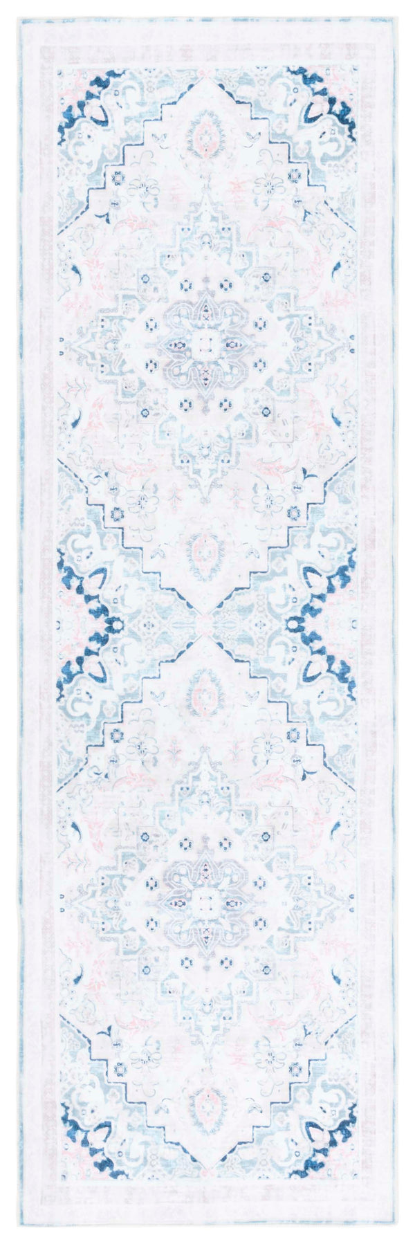 Safavieh Arizona Round Area Rug In Ivory And Aqua — Washable, Low-Profile Polyester Medallion Rug With Slip-Resistant Backing 8'-0" x 8'-0" ARZ324A-8R