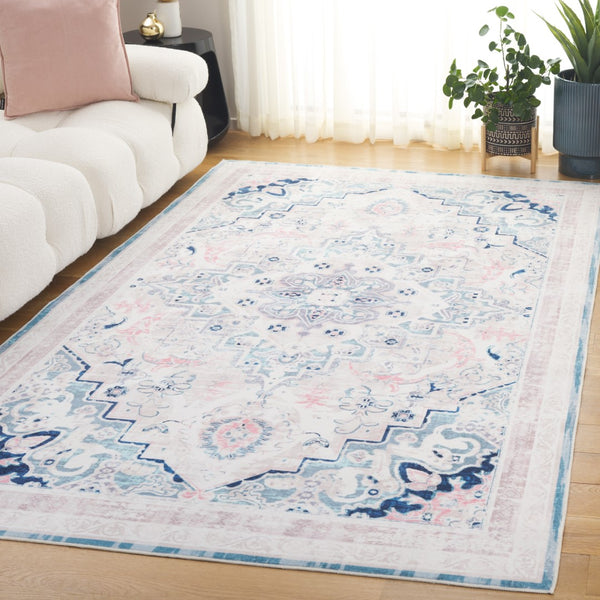 Safavieh Arizona 324 Power Loomed Traditional Rug Ivory / Aqua Polyester
