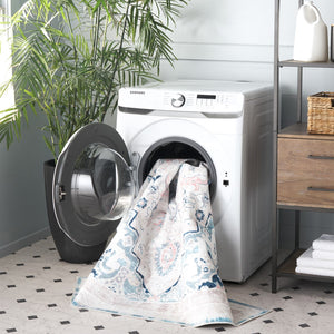 Safavieh Arizona 324 Power Loomed Traditional Rug Ivory / Aqua Polyester