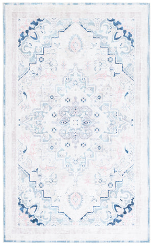Safavieh Arizona Round Area Rug In Ivory And Aqua — Washable, Low-Profile Polyester Medallion Rug With Slip-Resistant Backing 8'-0" x 8'-0" ARZ324A-8R