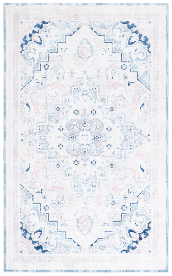 Safavieh Arizona Round Area Rug In Ivory And Aqua — Washable, Low-Profile Polyester Medallion Rug With Slip-Resistant Backing 8'-0" x 8'-0" ARZ324A-8R