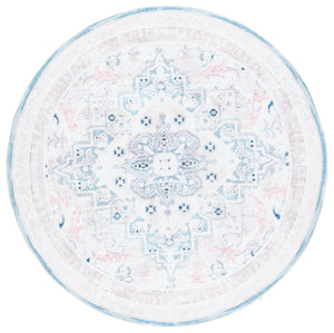 Safavieh Arizona Round Area Rug In Ivory And Aqua — Washable, Low-Profile Polyester Medallion Rug With Slip-Resistant Backing 8'-0" x 8'-0" ARZ324A-8R