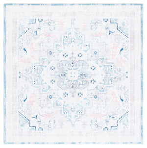 Safavieh Arizona Round Area Rug In Ivory And Aqua — Washable, Low-Profile Polyester Medallion Rug With Slip-Resistant Backing 8'-0" x 8'-0" ARZ324A-8R