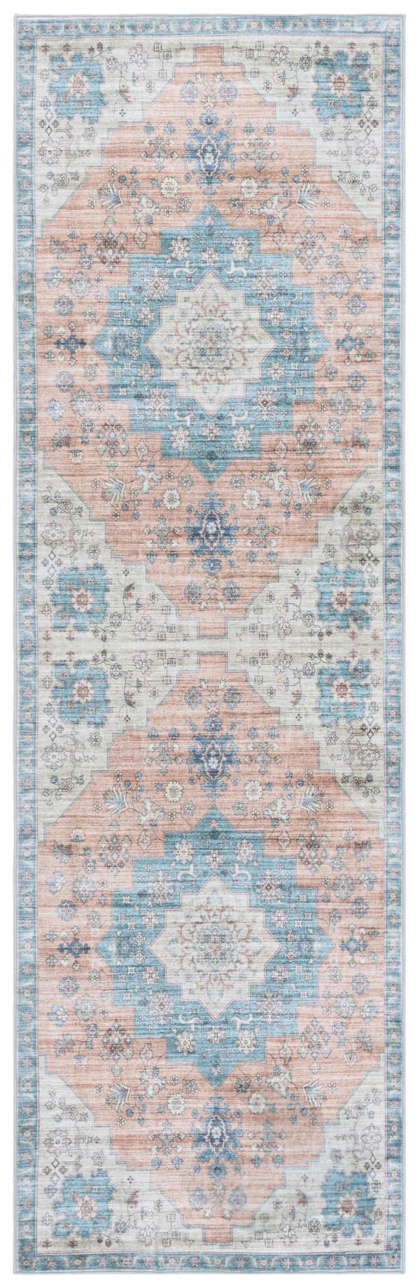 Safavieh Arizona Traditional Runner Rug In Elegant Brown And Teal, Washable, Slip Resistant For Any Space Light Brown ,Teal Polyester Arz327t-28