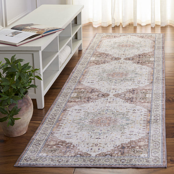 Safavieh Arizona Low-Profile Traditional Runner Rug In Soothing Beige Green Brown — Durable, Washable, Slip-Resistant 2'-6" x 8'-0" ARZ333B-28