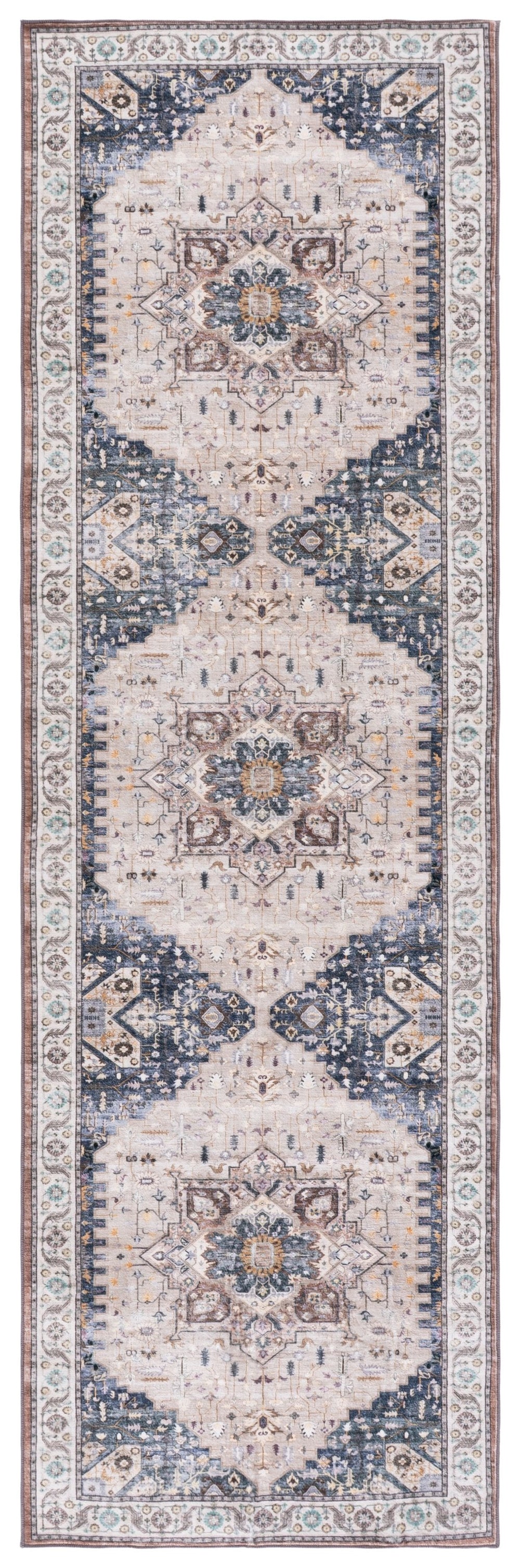 Safavieh Arizona Beige Ivory Oriental-Inspired Area Rug — Low-Pile, Washable Polyester With Slip-Resistant Backing 6'-0" x 6'-0" ARZ333C-6SQ
