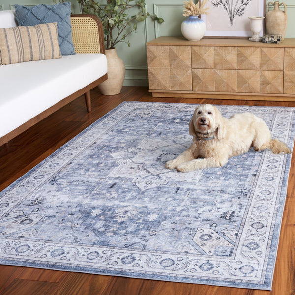 Safavieh Arizona Low-Profile Grey Ivory Area Rug, Durable Polyester Power-Loomed, Washable Slip-Resistant 5'-0" x 8'-0" ARZ333G-5