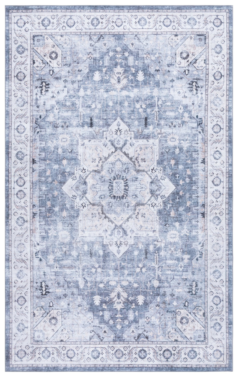 Safavieh Arizona Grey And Ivory Traditional Area Rug — Low-Profile, Power-Loomed Polyester, Washable, Slip-Resistant 8'-0" x 10'-0" ARZ333G-8