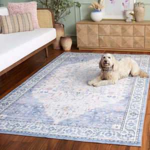 Safavieh Arizona Low-Profile 8X10 Rug In Beige & Light Blue — Power-Loomed Polyester, Stain-Resistant, Washable 8'-0" x 10'-0" ARZ333L-8