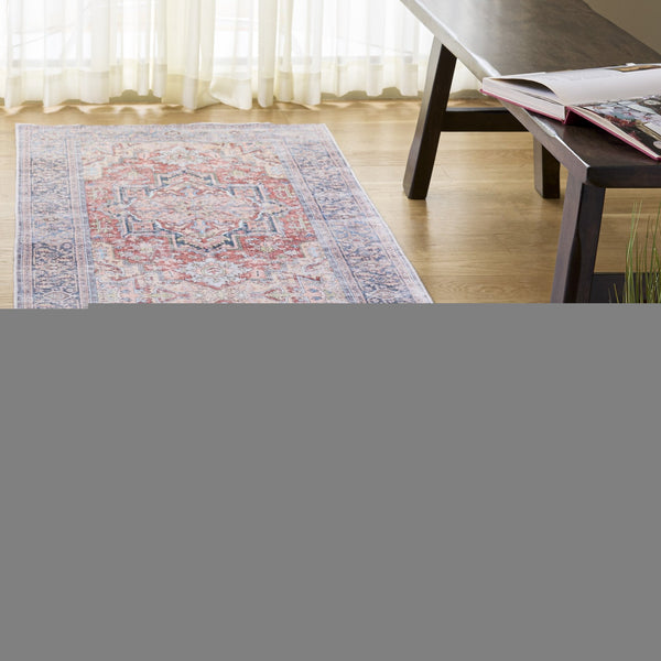 Safavieh Arizona Low-Profile Area Rug In Rich Rust & Blue — Durable Polyester, Slip-Resistant Backing, Washable 5'-0" x 8'-0" ARZ338P-5