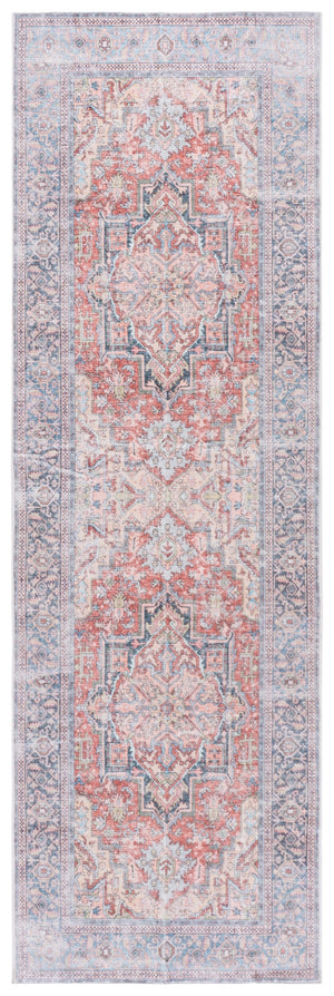 Safavieh Arizona Round Area Rug In Rust & Blue — Low-Profile 1/4" Pile, Power-Loomed Polyester, Washable Slip-Resistant 6'-0" x 6'-0" ARZ338P-6R