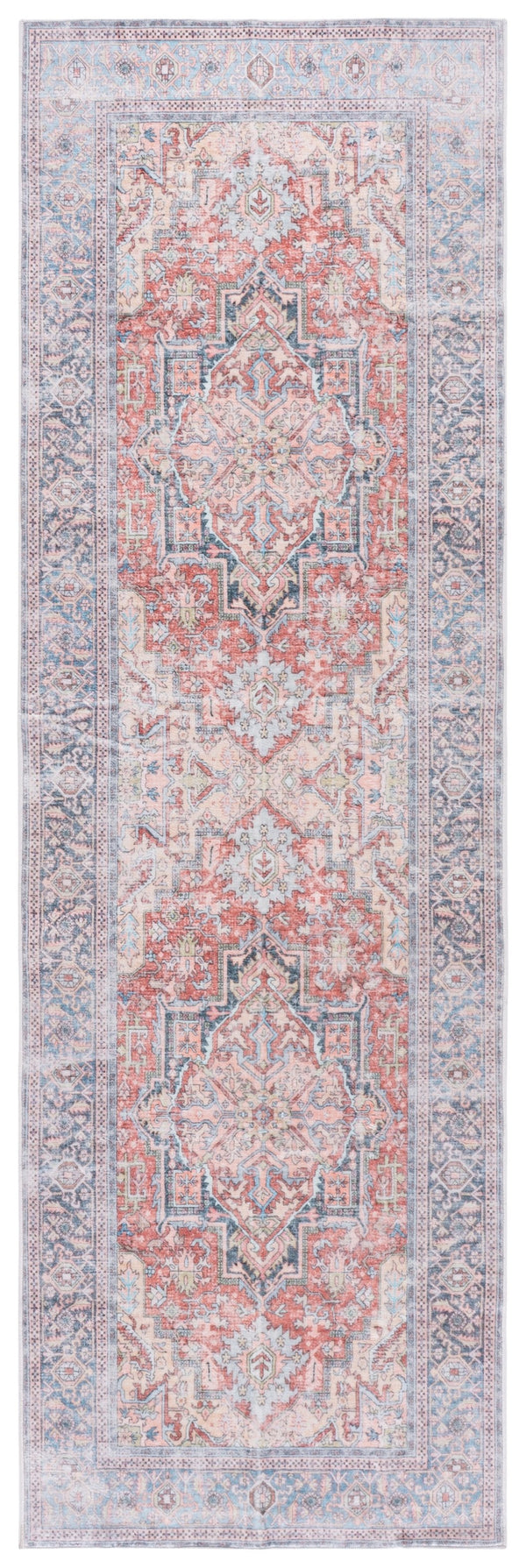 Safavieh Arizona Low-Profile Area Rug In Rich Rust & Blue — Durable Polyester, Slip-Resistant Backing, Washable 5'-0" x 8'-0" ARZ338P-5