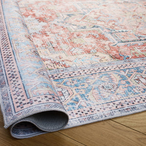 Safavieh Arizona Vintage-Inspired Rust And Blue Low-Profile Area Rug — Durable Polyester, Washable, Slip-Resistant 4'-0" x 6'-0" ARZ338P-4