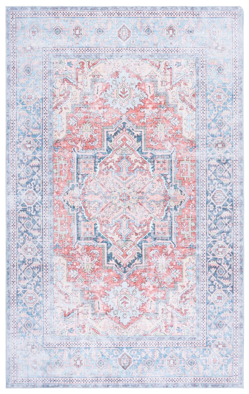 Safavieh Arizona Runner Rug With Oriental-Inspired Rust & Blue Palette, Low-Profile, Durable, Washable Finish 2'-6" x 8'-0" ARZ338P-28