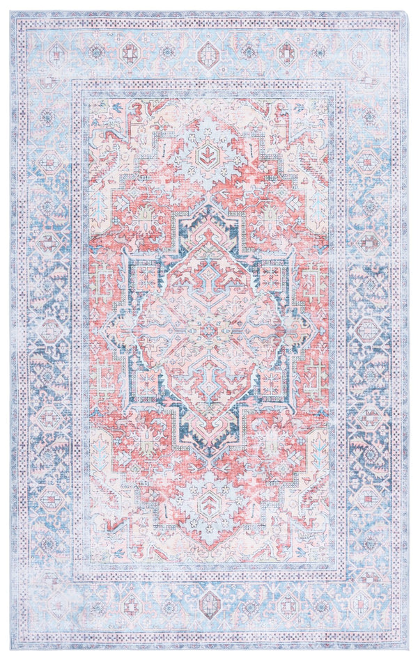 Safavieh Arizona Vintage-Inspired Rust And Blue Low-Profile Area Rug — Durable Polyester, Washable, Slip-Resistant 4'-0" x 6'-0" ARZ338P-4