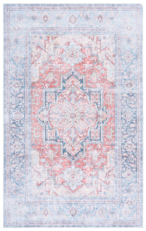 Safavieh Arizona Low-Profile Area Rug In Rich Rust & Blue — Durable Polyester, Slip-Resistant Backing, Washable 5'-0" x 8'-0" ARZ338P-5