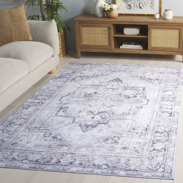 Safavieh Arizona Runner Area Rug - Elegant Polyester Design, Slip-resistant, Washable For Timeless Comfort Ivory ,Grey Polyester Arz345a-5