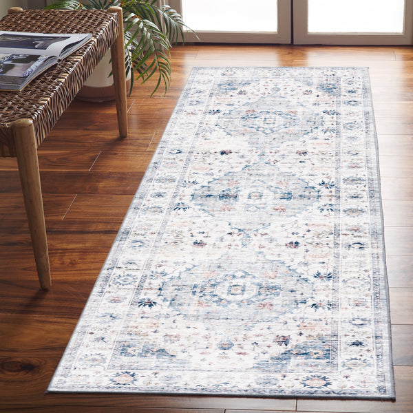 Safavieh Arizona Elegant Polyester Rug For Hallways - Slip Resistant, Washable, Traditional Design, 10 Ft Light Blue ,Ivory Polyester Arz517l-212