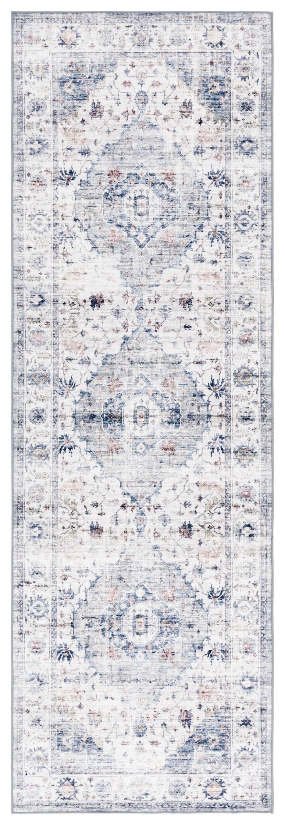 Safavieh Arizona Elegant Polyester Rug For Hallways - Slip Resistant, Washable, Traditional Design, 10 Ft Light Blue ,Ivory Polyester Arz517l-212