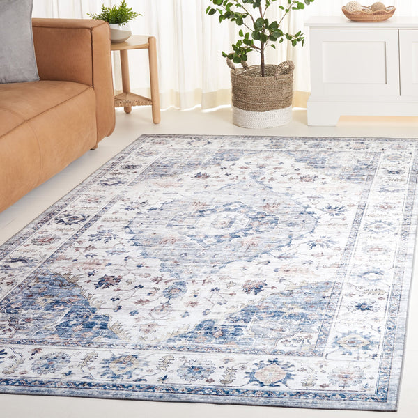 Safavieh Arizona Elegant Polyester Rug For Hallways - Slip Resistant, Washable, Traditional Design, 10 Ft Light Blue ,Ivory Polyester Arz517l-212