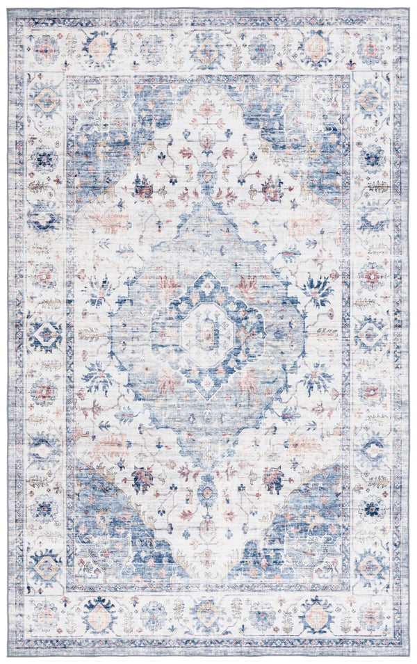 Safavieh Arizona Elegant Polyester Rug For Hallways - Slip Resistant, Washable, Traditional Design, 10 Ft Light Blue ,Ivory Polyester Arz517l-212