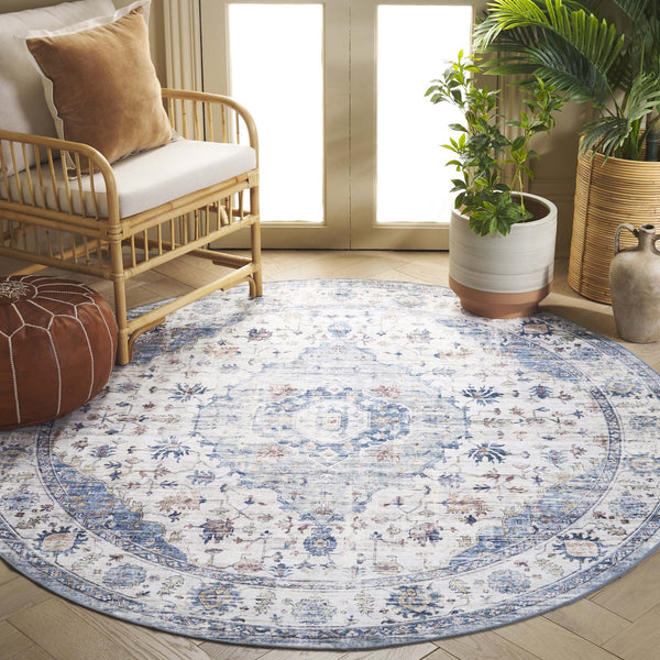 Safavieh Arizona Elegant Polyester Rug For Hallways - Slip Resistant, Washable, Traditional Design, 10 Ft Light Blue ,Ivory Polyester Arz517l-212