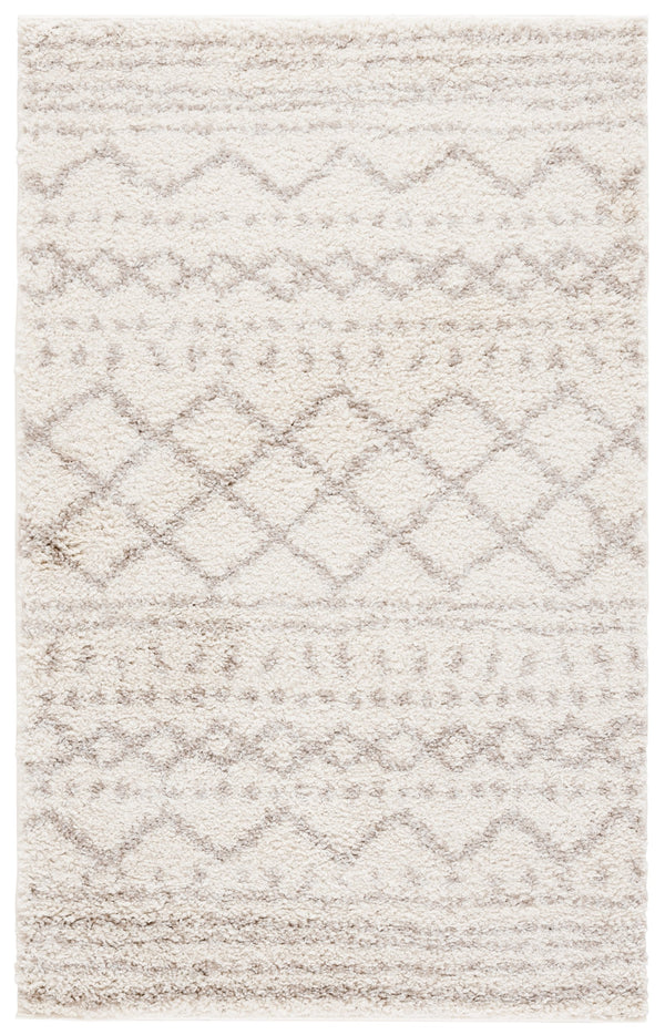 Safavieh Arizona Plush Shag Area Rug Ivory Beige With Geometric Tribal Motif — Power-Loomed Turkish Quality 6'-0" x 8'-0" ASG741A-68