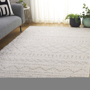 Safavieh Arizona Plush Shag Area Rug Ivory Beige With Geometric Tribal Motif — Power-Loomed Turkish Quality 6'-0" x 8'-0" ASG741A-68