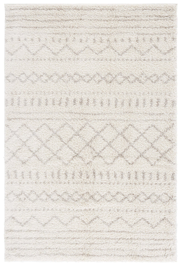 Safavieh Arizona Plush Shag Area Rug Ivory Beige With Geometric Tribal Motif — Power-Loomed Turkish Quality 6'-0" x 8'-0" ASG741A-68
