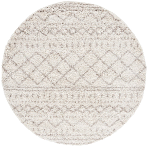 Safavieh Arizona Plush Shag Area Rug Ivory Beige With Geometric Tribal Motif — Power-Loomed Turkish Quality 6'-0" x 8'-0" ASG741A-68