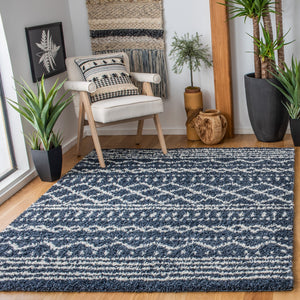 Safavieh Arizona Plush Oval Shag Rug In Slate Blue & Ivory — Power-Loomed Turkish Flokati Texture For Cozy Rooms 6'-0" x 8'-0" ASG741L-68OV