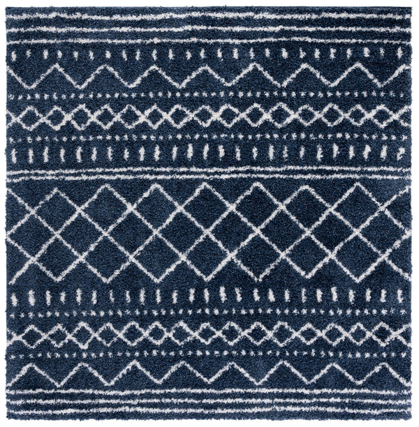 Safavieh Arizona Plush Slate Blue & Ivory Shag Rug — Turkish Power‑Loomed, Jute Texture, Cozy Modern Boho Elegance 6'-0" x 8'-0" ASG741L-68