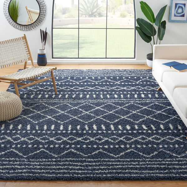 Safavieh Arizona Plush Oval Shag Rug In Slate Blue & Ivory — Power-Loomed Turkish Flokati Texture For Cozy Rooms 6'-0" x 8'-0" ASG741L-68OV