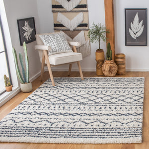 Safavieh Arizona Plush Shag Oval Rug In Ivory And Slate — Deep Pile, Boho-Geometric Texture, Durable Turkish Looming 6'-0" x 8'-0" ASG741M-68OV