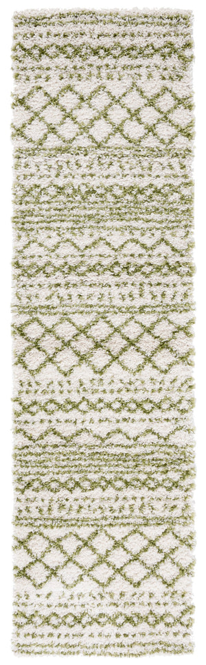 Safavieh Arizona Shag Runner Ivory Green Geometric Boho Hallway Rug — Plush 1.6" Pile, Durable Power‑Loomed 2'-6" x 14'-0" ASG741Y-214