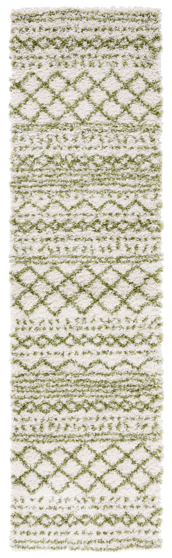 Safavieh Arizona Shag Runner Ivory Green Geometric Boho Hallway Rug — Plush 1.6" Pile, Durable Power‑Loomed 2'-6" x 14'-0" ASG741Y-214