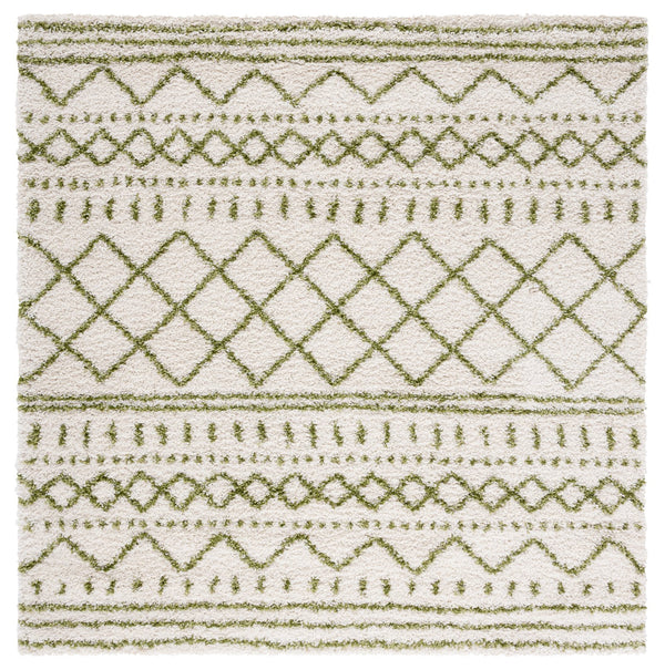 Safavieh Arizona Shag Area Rug - Elegant Geometric Design In Ivory And Beige For Cozy Home Decor Solutions Ivory ,Green 70% Polypropylene  22% Jute  8% Polyester Asg741y-5r
