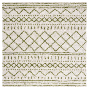Safavieh Arizona Shag Runner Ivory Green Geometric Boho Hallway Rug — Plush 1.6" Pile, Durable Power‑Loomed 2'-6" x 14'-0" ASG741Y-214