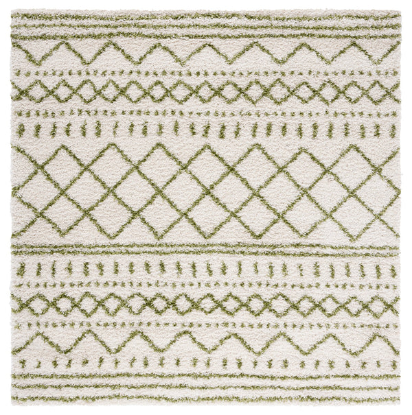 Safavieh Arizona Shag Runner Ivory Green Geometric Boho Hallway Rug — Plush 1.6" Pile, Durable Power‑Loomed 2'-6" x 14'-0" ASG741Y-214