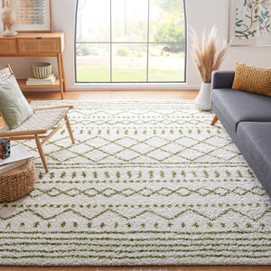Safavieh Arizona Shag Area Rug - Elegant Geometric Design In Ivory And Beige For Cozy Home Decor Solutions Ivory ,Green 70% Polypropylene  22% Jute  8% Polyester Asg741y-5r