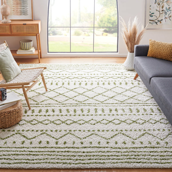 Safavieh Arizona Plush Shag Rug In Ivory And Green — Flokati Texture, 1.625" Pile, Power-Loomed Durability 6'-0" x 8'-0" ASG741Y-68
