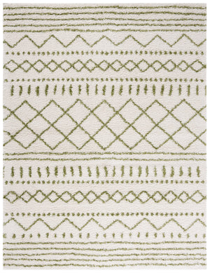 Safavieh Arizona Shag Runner Ivory Green Geometric Boho Hallway Rug — Plush 1.6" Pile, Durable Power‑Loomed 2'-6" x 14'-0" ASG741Y-214