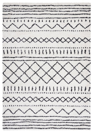 Safavieh Arizona Plush Oval Shag Rug 6X8 Ft Ivory & Black — 1.625" Pile, Power-Loomed Turkey, Stain-Resistant Blend ASG741Z-68OV