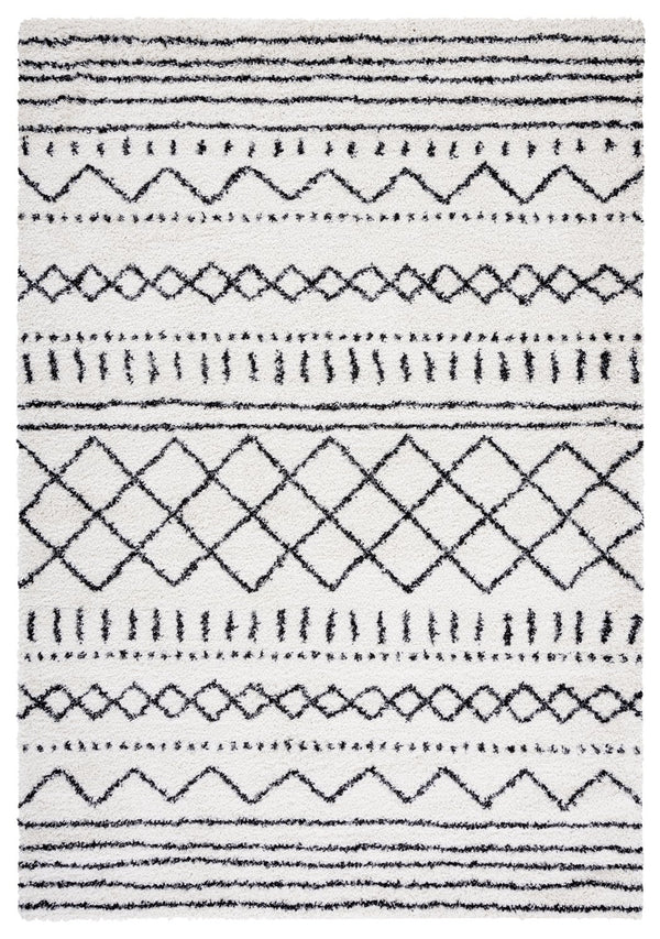 Safavieh Arizona Plush Oval Shag Rug 6X8 Ft Ivory & Black — 1.625" Pile, Power-Loomed Turkey, Stain-Resistant Blend ASG741Z-68OV