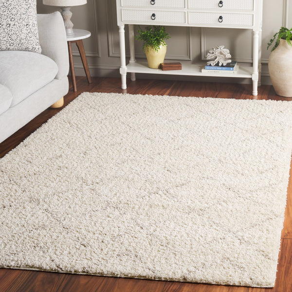 Safavieh Arizona Plush Shag Area Rug Ivory Beige Diamond Lattice — Power-Loomed Turkey, Soft 1.625" Pile 6'-0" x 8'-0" ASG743A-68