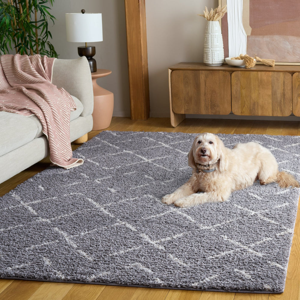 Safavieh Arizona Plush Shag Area Rug In Dark Grey & Ivory — Turkish Power-Loomed Geometric Scandinavian Comfort 8'-0" x 10'-0" ASG743G-8